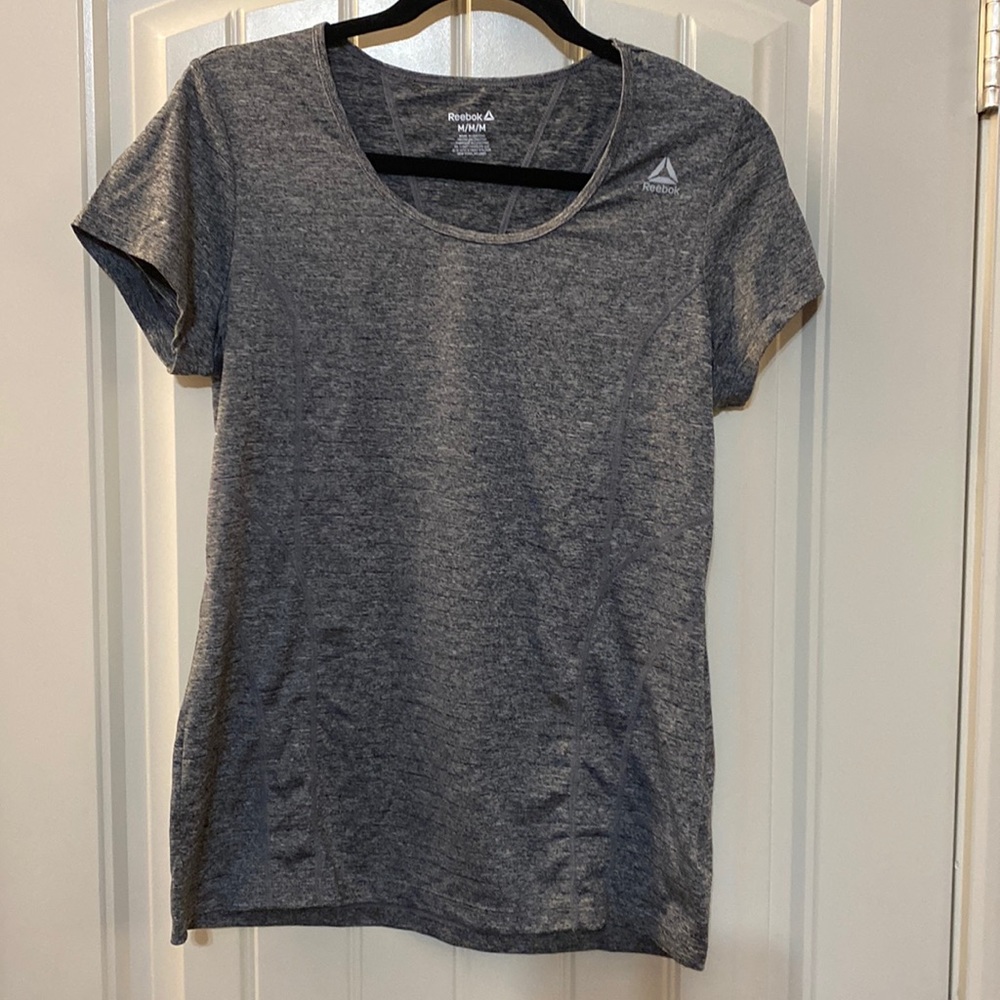 Grey Reebok dry fit grey workout top.